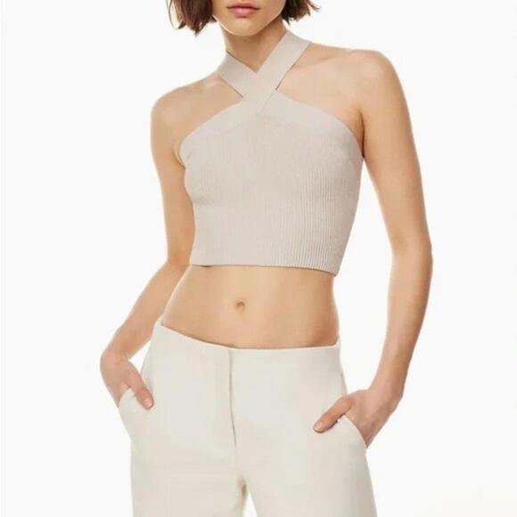 Aritzia Tops - Aritzia Babaton Sculpt Knit Criss Cross Cropped Ribbed Tank - Small